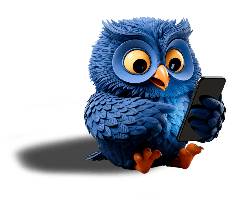 Búho usando celular